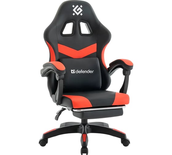 Кресло игровое DEFENDER Runa PRO черный/красный, PU, класс 2, подножка 64812