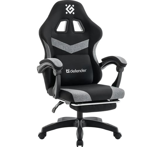 Кресло игровое DEFENDER Runa PRO черный/серый, ткань, класс 2, подножка 64814