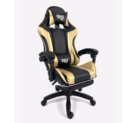 Кресло игровое BYROOM RG HEALER, экокожа, черный/золотой, с подставкой для ног BRGF813L-B/GLD