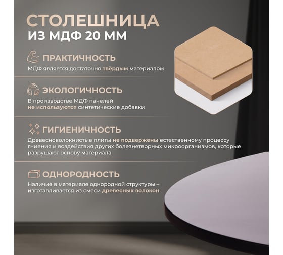 Стол Tetchair MARS T1004 МДФ/дерево, 80x80x75 см, Black черный / Natural натуральный 15187