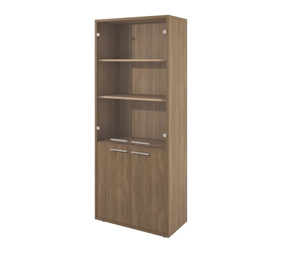 Высокий шкаф Монолит 800x400x1980 стекло прозрачное дуб кофейный 37 ДБ52.37