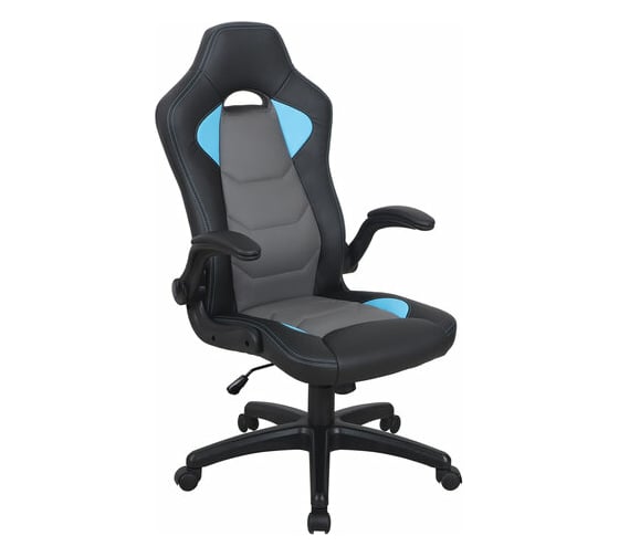 Компьютерное кресло BRABIX Skill GM-005, откидные подлокотники, экокожа, черное/голубое 532497
