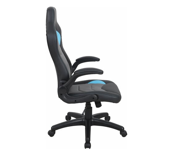 Компьютерное кресло BRABIX Skill GM-005, откидные подлокотники, экокожа, черное/голубое 532497