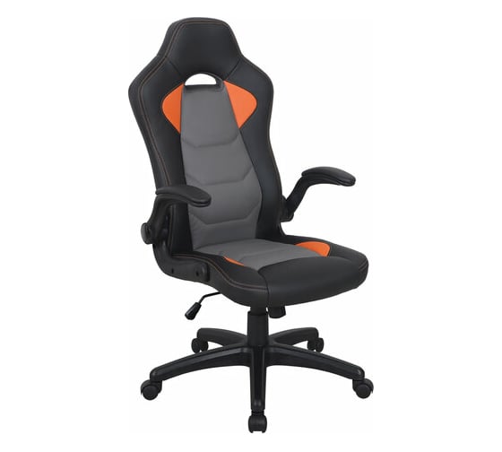 Компьютерное кресло BRABIX Skill GM-005, откидные подлокотники, экокожа, черное/оранжевое 532495
