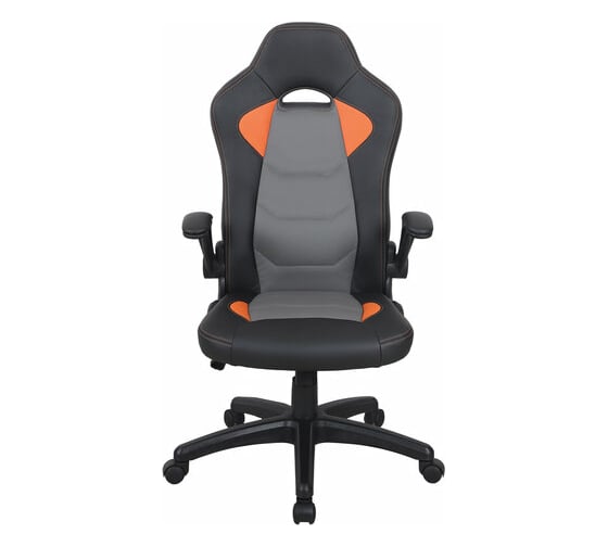 Компьютерное кресло BRABIX Skill GM-005, откидные подлокотники, экокожа, черное/оранжевое 532495