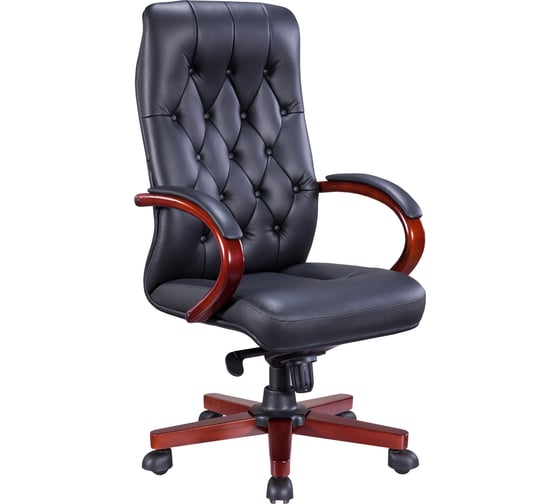 Кресло EVERPROF Monaco Wood кожа, черный EP-082 W Leather Black