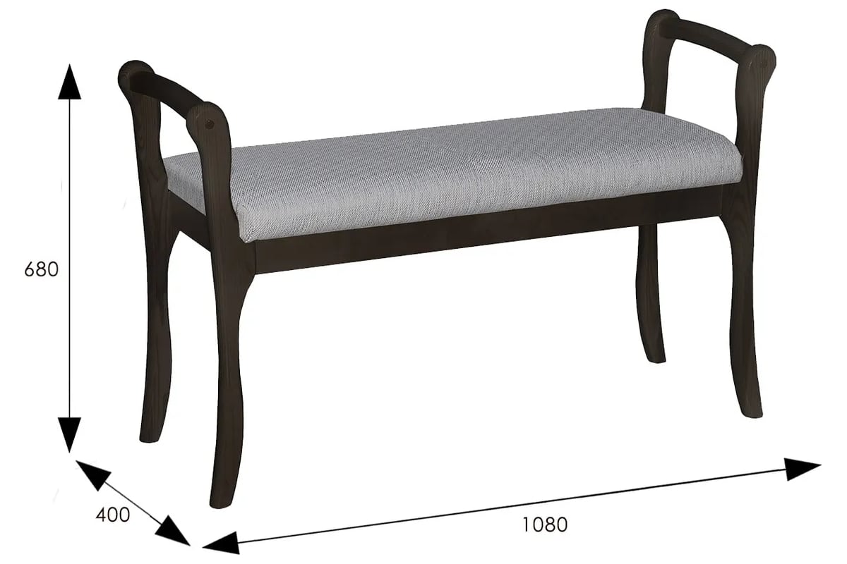 Мягкая скамья для прихожей с подлокотниками Мебелик ткань серый, каркас  венге 7573