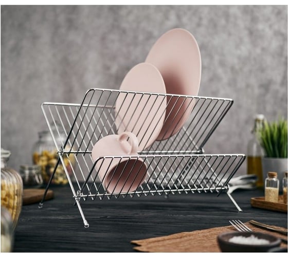 Складная сушилка для посуды Walmer ZAGGY 2-ярусная, серая, 37x31x23 см W14373123