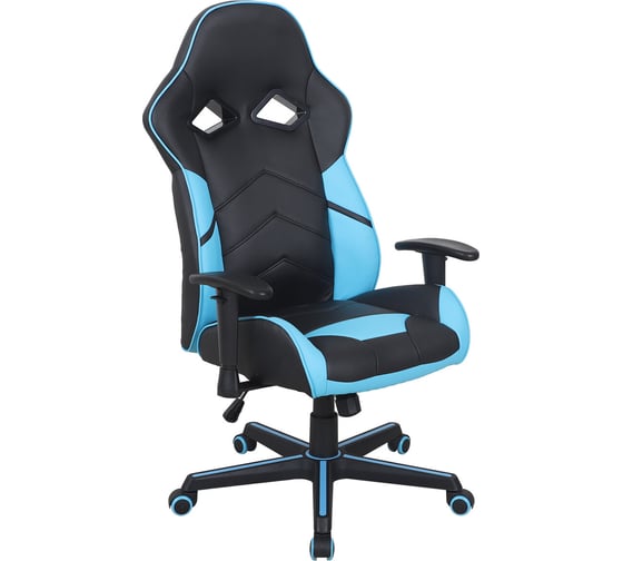Компьютерное кресло BRABIX Storm GM-006, регулируемые подлокотники, экокожа, черное/голубое 532501 1