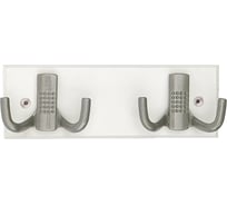Настенная вешалка на деревянной планке с двойным крючком 2/2 белый-алюминиевый мет. Трибатрон Комфорт 87989