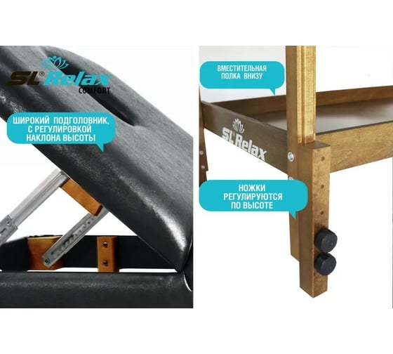 Стационарный массажный стол Start Line SL Relax Comfort черный с регулировкой высоты от 70 до 85 см SLR-4
