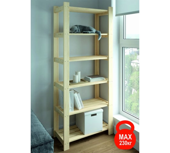 Деревянный стеллаж SAFORA серия F MAX №1/2 6 полок, 200x84x37 см, высота полки 37 см 6.37.F1.200/2
