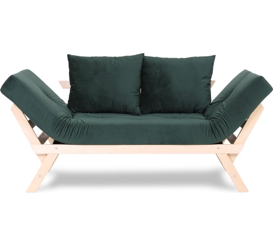 Кушетка Dr. Bronz Wood Melody натуральное дерево, зеленый матрас с подушками, 200x70x61 см SI0301041