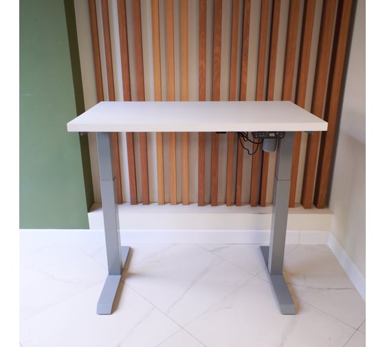 Стол StolStoya МОТОР UP с регулируемой высотой подстолье серое и столешница МДФ эмаль белая 140x70 SE211ISW14070 1