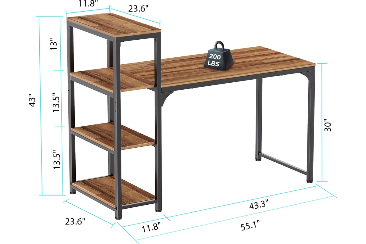 Письменный стол EUREKA (для компьютера) со стеллажом с шириной 140 см ...