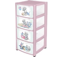 Детский комод на колесах Пластишка с аппликацией 4 ящика Розовый 431302005