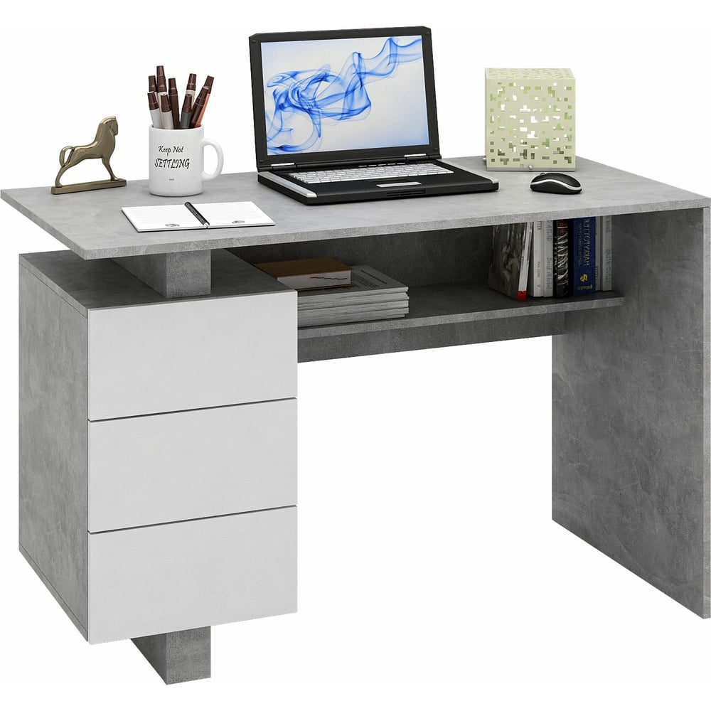 Компьютерный стол MFMaster Ренцо-2 бетон / белый МСТ-СРЕ-02-ЕБ-16 ...