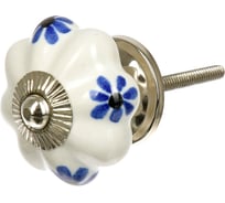 Керамическая ручка для мебели Blumen Haus Василёк ручная роспись, цвет белый, рисунок синий 66037