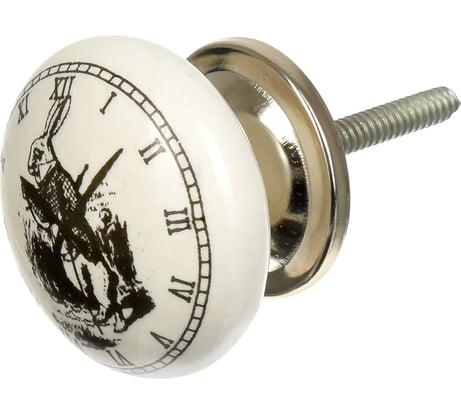 Керамическая ручка для мебели Blumen Haus Часы с кроликом цвет белый, рисунок черный 66239