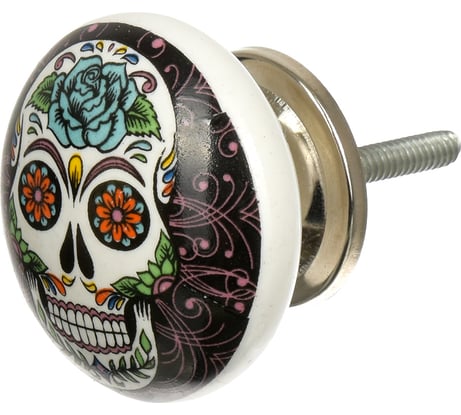Керамическая ручка для мебели Blumen Haus Череп цвет церный, рисунок цветной 66165