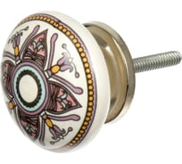 Керамическая ручка для мебели Blumen Haus Орнамент цвет белый, рисунок сиреневый 66244