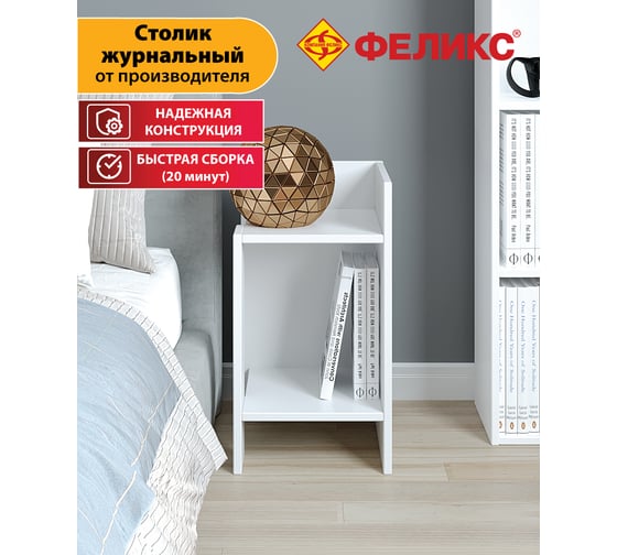Журнальный стол ФЕЛИКС МАРКЕТПЛЕЙС МКП-СТЖ30x30-В1-1068 Белый шагрень ПК-МКП-СТЖ30Х30-В1-1068
