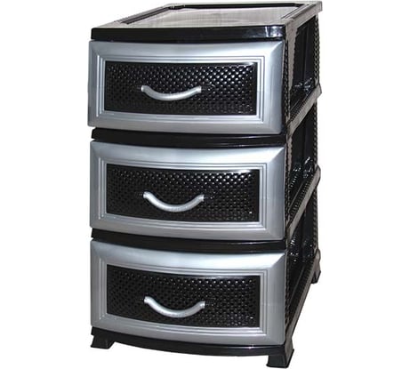 Трехъярусный комод Росспласт ДЕЛЬФИН черный/серебро ВxШxГ 750x380x470 526270