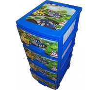 Четырехъярусный комод Росспласт ДЕКОР Машинки голубой ВxШxГ 950x380x470 мм 524284