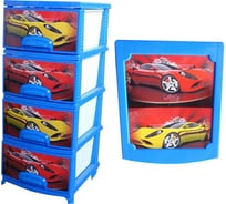 Четырехъярусный комод Росспласт ДЕКОР Тачки голубой ВxШxГ 950x380x470 мм 523682