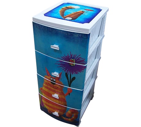 Четырехъярусный комод Росспласт ДЕКОР КОТ белый ВxШxГ 950x380x470 мм 536026