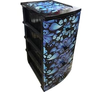 Четырехъярусный комод Росспласт ДЕКОР ГЖЕЛЬ черный моно рисунок ВxШxГ 950x380x470 мм 536025