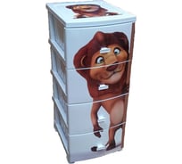 Четырехъярусный комод Росспласт ДЕКОР Лев МОНО рисунок белый ВxШxГ 950x380x470 мм 531044