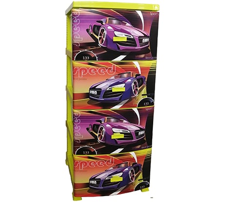 Четырехъярусный комод Росспласт ДЕКОР Спорткар лимонный ВxШxГ 950x380x470 мм 543108