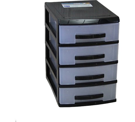 Четырехъярусный мини-комод Росспласт черный/прозрачный ВxШxГ 250x180x250 526716