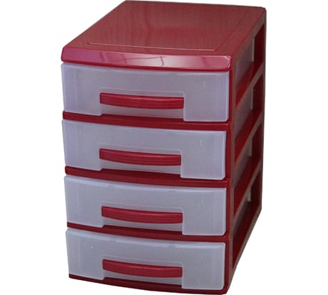 Четырехъярусный мини-комод Росспласт красный перламутр/прозрачный ВxШxГ 250x180x250 526284