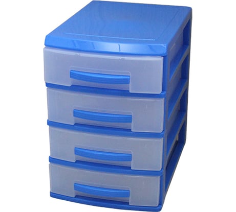 Четырехъярусный мини-комод Росспласт темно-голубой/прозрачный ВxШxГ 250x180x250 526285