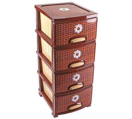 Четырехъярусный комод Росспласт ДЕКОР Плетенка коричневый ВxШxГ 950x380x470 мм 522977