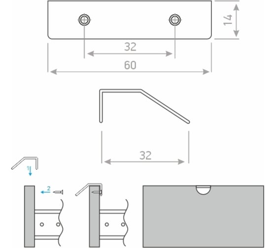 Ручка-профиль JET cт2 l60 мм, м.ц. 32 мм, белый RCT2A.32WHDI99