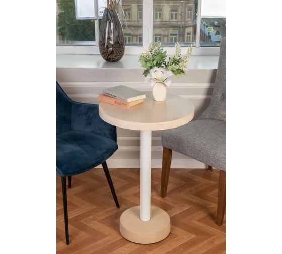 Обеденный стол Мелодия Света из бетона Flat 750-500 BG+WT 000059726 1