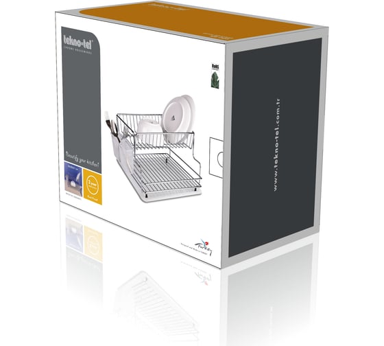 Настольная сушилка для посуды и приборов с поддоном TEKNO-TEL 2 яруса, нержавеющая сталь KB005SS