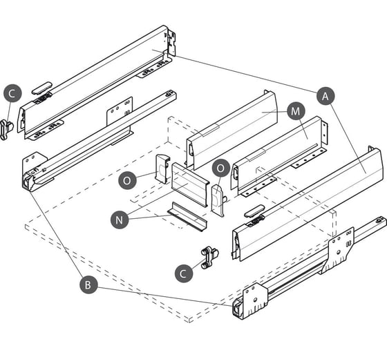 Боковины Hafele Matrix box P 92/500 мм, серый 513.00.525
