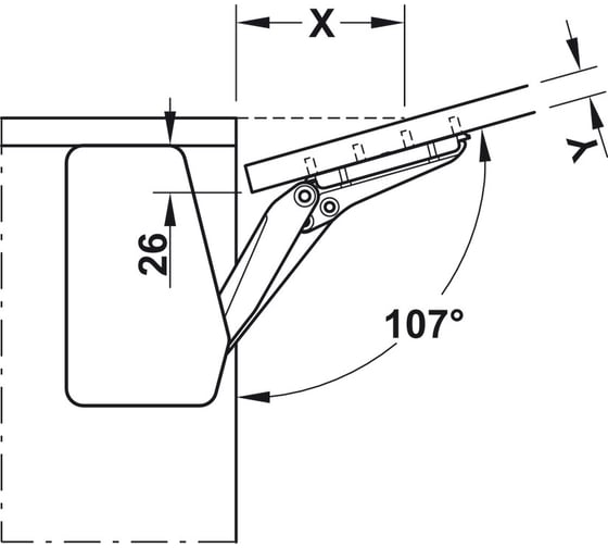 Механизм Hafele Free flap 1.7 107 градусов модель C, БЕЗ заглушек 372.91.408