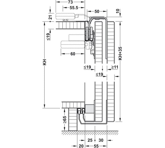 Комплект фурнитуры Hafele Slido F-Line41 50A 3 двери нижний профиль под панель 402.54.003