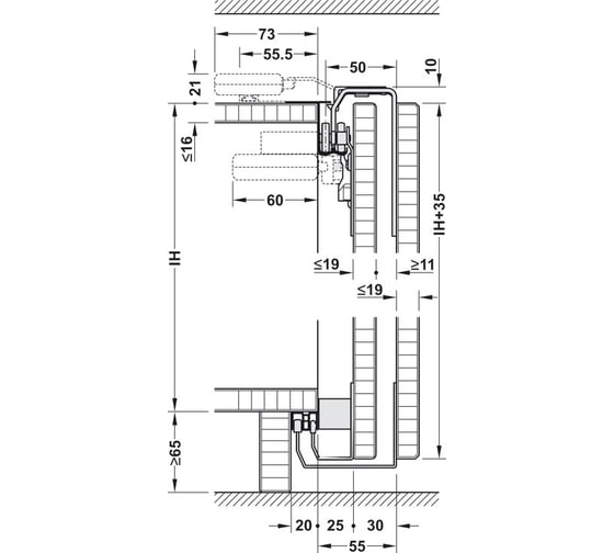 Комплект фурнитуры Hafele Slido F-Line41 35A 2 двери нижний профиль в торец 402.36.000