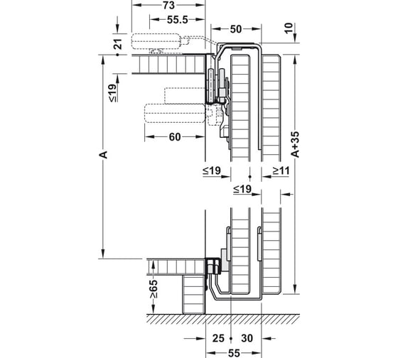 Комплект фурнитуры Hafele Slido F-Line41 50A 3 двери нижний профиль в торец 402.54.001
