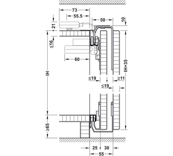Комплект фурнитуры Hafele Slido F-Line41 35A 3 двери, нижний профиль в торец 402.36.001