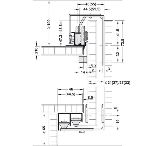 Опорная колодка ходового профиля Hafele Hangroller 50 серый 400.96.060