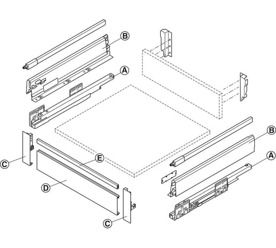 Комплект крепежа для фасада внутреннего ящика Hafele Matrix box S серый, H 199 мм 552.70.698