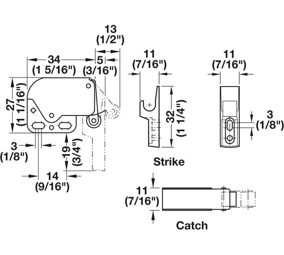 Пружинная защелка Hafele MINI-LATCH + ответная планка, белая 245.54.701