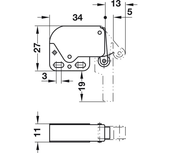 Пружинная защелка Hafele MINI-LATCH + ответная планка, белая 245.54.701